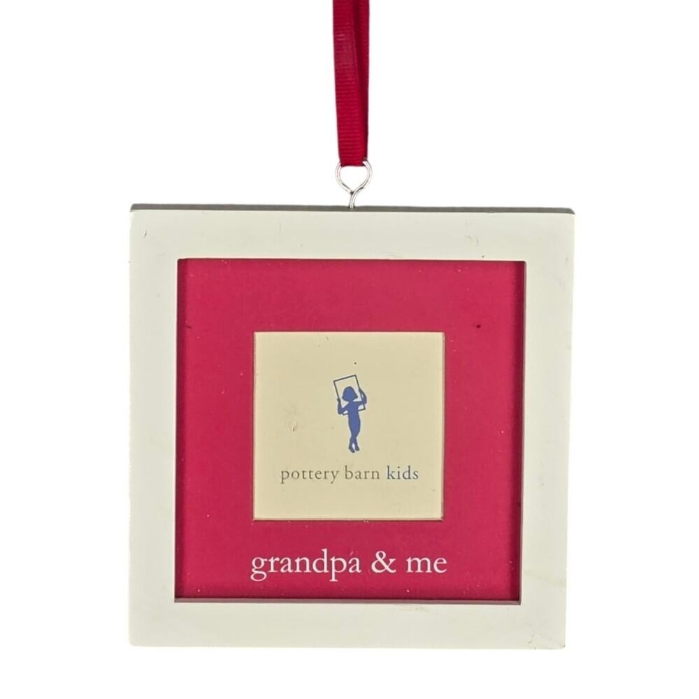 POTTERY BARN KIDS “GRANDPA & ME” FRAME ORNAMENT – 4" SQUARE – RED & WHITE